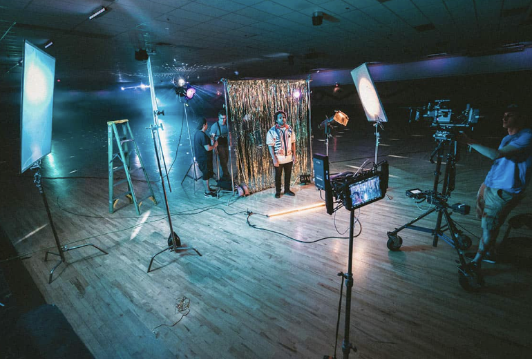 Director reviewing footage